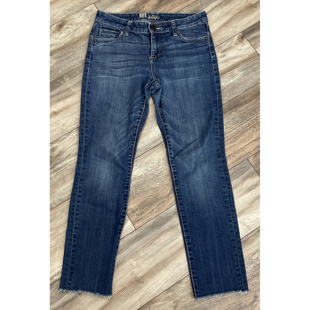 KUT From The Kloth Jeans Womens 6 Blue Skinny Distressed Raw Hem Stretch Denim